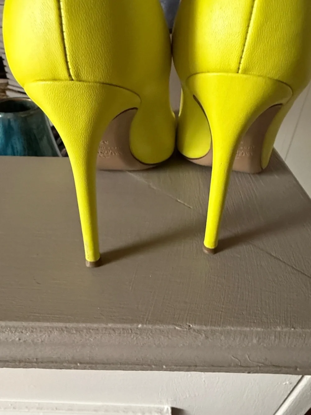 Valentino Neon Yellow Pointed Leather Pumps